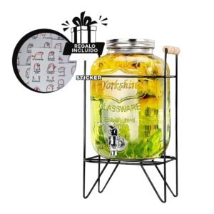 Jarra Transparente 5 L con Base Metalica Negra con Soporte Elevado Y+Regalo Sticker