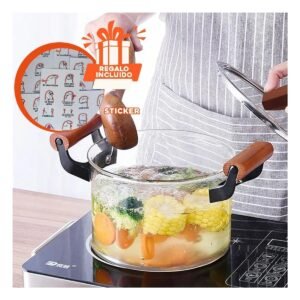 Casero Olla de 5 Litros Transparente con Tapa Diseno Practico Diario Ideal Y+Regalo Sticker