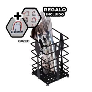 Organizador de Metal en Color Negro para Cubiertos Rectangular de Uso Diario Y+Regalo Sticker