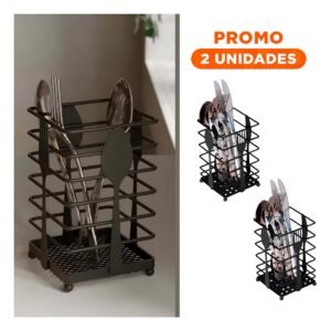 Pack2 Cesta Rectangular de Metal Negro para Cubiertos en Cocina y Mesa