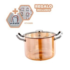 Casero Olla de 3.5 Litros Dorado con Tapa Diseno Practico Diario Ideal Y+Regalo Sticker