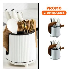 Pack2 Portacuchillos Organizador Giratorio 360 Grados Blanco Moderno