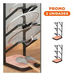 Pack2 Estante Funcional para Tapa de Olla en Negro con Soporte Practico