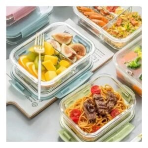Taper de Vidrio con 2 Divisiones y Tapa Color Celeste para Cocina Organizada