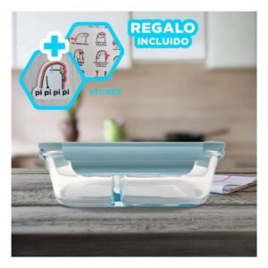 Taper con 2 Divisiones en Vidrio y Tapa Color Celeste para Uso Diario Y+Regalo Sticker