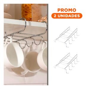 Pack2 Estante para Tazas 28X19CM en Cromo Color Plateado con Base Firme