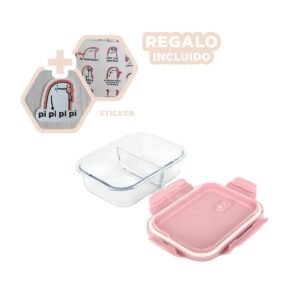 Taper con 2 Divisiones en Vidrio y Tapa Color Rosado para Uso Diario Y+Regalo Sticker