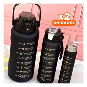 Pack2 Kit de 3 Tomatodos en Negro con 2 L 1 L y 300 Ml y Tapa de Plastico