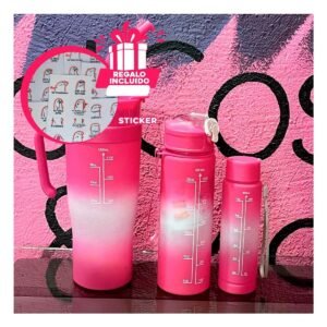 Tomatodo Trio Tricolor Fucsia y Blanco 1200ml 800ml 300ml Facil Limpiar Y+Regalo Sticker