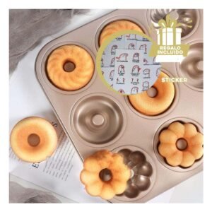 Molde Para 12 Donas 3 Modelos Dorado Facil Limpiar y Compacto en Hogar Y+Regalo Sticker