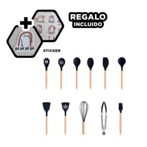 Set Negro para Cocina Profesional Compuesto por 18 Piezas Inoxidable Y+Regalo Sticker