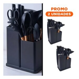 Pack2 Utensilios Cocina Profesional en Negro con Estructura Acero Inoxidable