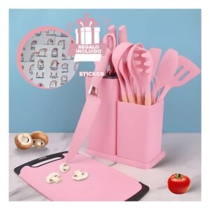 Set Rosado para Cocina Profesional Compuesto por 18 Piezas Inoxidable Y+Regalo Sticker