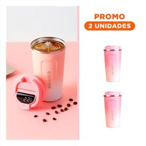 Pack2 Recipiente Digital 510ml Rosado con Blanco Mantiene Bebidas