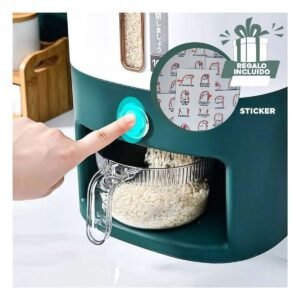 Dispensador para Cocina Verde de Arroz y Cereales con Flujo Controlado Y+Regalo Sticker