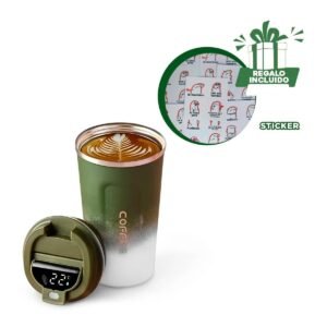 Tarro Digital 510ml Verde con Blanco Perfecto Para Uso Diario y Viajes Y+Regalo Sticker