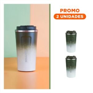 Pack2 Cáliz Digital 510ml Verde con Blanco Ideal Para Mantener Café y Té