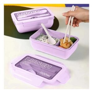 Taper Morado con 1100ml y Dos Compartimentos Incluye Cubiertos para Almuerzo Diario