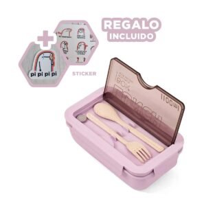 Taper con Dos Compartimentos en Morado y Capacidad 1100ml con Cubiertos Y+Regalo Sticker