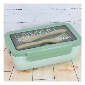 Taper Verde con 1100ml y Dos Compartimentos Incluye Cubiertos para Almuerzo Diario