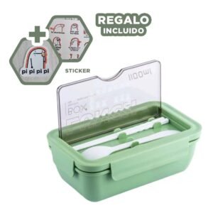 Taper con Dos Compartimentos en Verde y Capacidad 1100ml con Cubiertos Y+Regalo Sticker