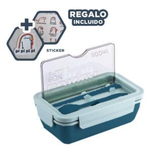 Taper con Dos Compartimentos en Azul y Capacidad 1100ml con Cubiertos Y+Regalo Sticker