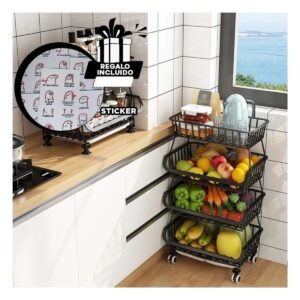 Cesta 4 Niveles Negro de Material Fuerte en su Hogar Real Y+Regalo Sticker