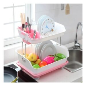 Escurridor de Plato Rosado 2 Niveles para el Orden en Vivienda Linda