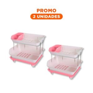 Pack2 Organizador de Vajilla Rosado 2 Niveles con mucha Capacidad en Cocina