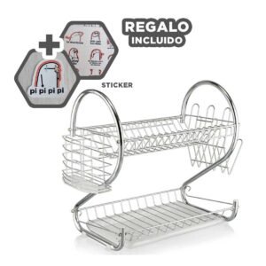 Escurridor de Platos Plateado con Soporte para sus Cubiertos Y+Regalo Sticker