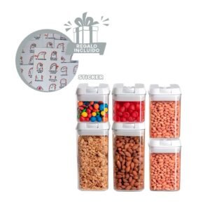 Contenedores de Alimentos Tapa Blanca Set 6 de Material Fuerte en su Hogar Y+Regalo Sticker