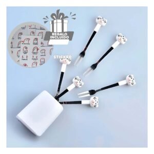 Tenedor Mini de Acero Inoxidable en Color Blanco con Forma de Tigre Y+Regalo Sticker