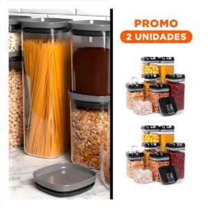 Pack2 Organizadores de Cocina Acrilicos con Tapa Palanca Negra Set 7 Transparente