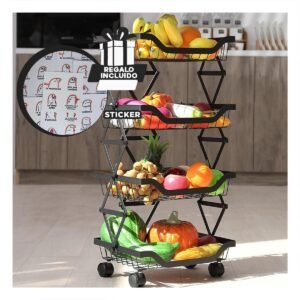 Verdulero en Metal de 4 Pisos Color Negro para Organizacion Diaria Y+Regalo Sticker