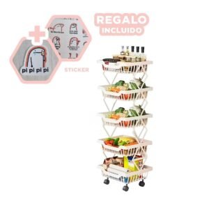 Verdulero en Acero Inoxidable de 5 Pisos Color Blanco para Organizacion Diaria Y+Regalo Sticker