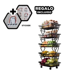 Verdulero en Acero Inoxidable de 5 Pisos Color Negro para Organizacion Diaria Y+Regalo Sticker