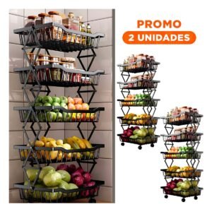 Pack2 Repisa Negra de 5 Pisos en Acero Inoxidable con Formato Vertical