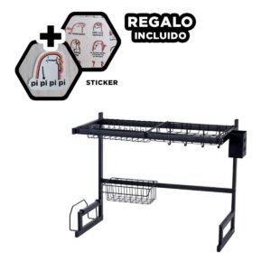 Escurridor de Platos Negro 65cm con Base Estable de Color Negro Y+Regalo Sticker