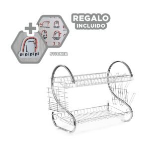 Organizador para Cocina de 2 Niveles en Acero Color Plateado para Platos Y+Regalo Sticker
