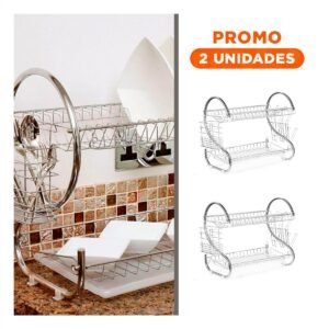 Pack2 Estante Funcional para Cocina en Acero Inoxidable con 2 Niveles Color Plateado