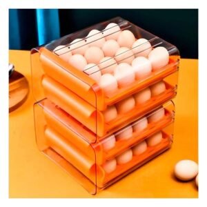 Organizador Doble Acrilico para Huevos en Color Anaranjado con Acceso Deslizante Frontal