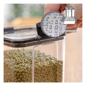 Contenedor con Tapa Borde Negro de Acrilico 24cm x 9cm x 9cm Capacidad 1800 ml Y+Regalo Sticker