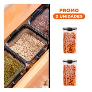 Pack2 Deposito de Acrilico con 1800 ml 24cm x 9cm x 9cm Tapa Borde Negro