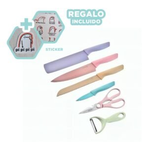 Pack de Cuchillos 6 Piezas de Colores para Preparacion en Casa Y+Regalo Sticker