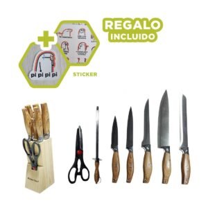 Pack de Cuchillos Mango de Madera 8 Piezas para Cocina Y+Regalo Sticker