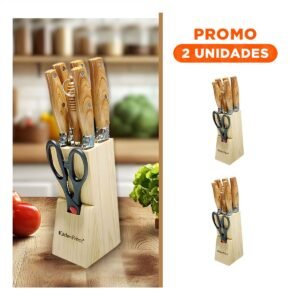 Pack2 Juego Profesional Mango de Madera 8 Piezas para Cocina