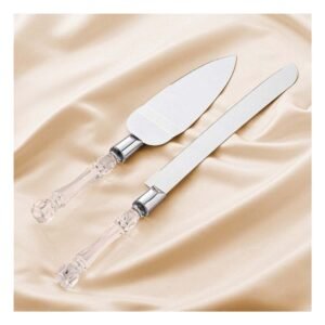 Juego de Cuchillos de Pastel y Espatula Mango de Acrilico Plateado