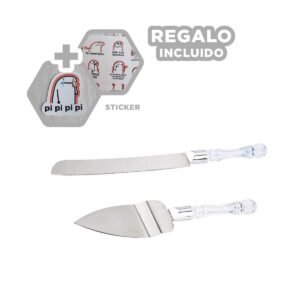 Pack de Cuchillos de Pastel y Espatula Mango de Acrilico Plateado Y+Regalo Sticker