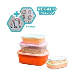 Contenedores Rectangulares 5 Piezas en Tonos Pastel para Alimentos Y+Regalo Sticker