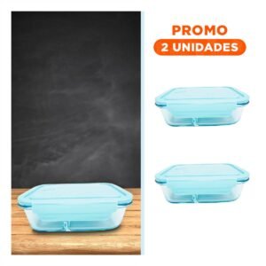 Pack2 Bandeja Hermetica de Vidrio con 3 Divisiones